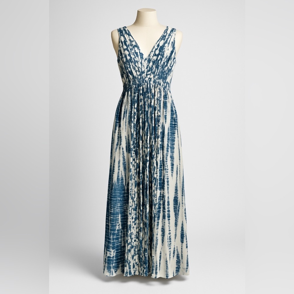 MICHAEL KORS Blue & White 100% cotton Tie-Dye Maxi Dress – Size L